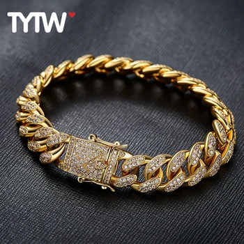 

TYTW Men Hip-Hop Fashion Bracelet with Rhodium 18kGold Plated Customize Street Dance 7inches Man Cool Stylish Zircon Pave Bangle