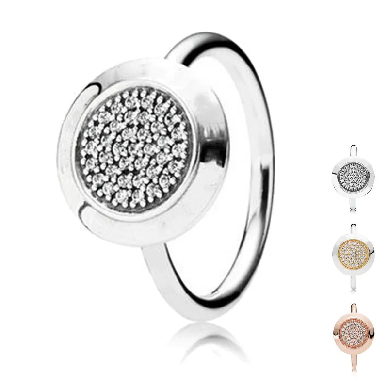 

Authentic 925 Sterling Silver Rose Shine Gold Two-tone Pan Signature Ring Original For Women Party Gift Fine DIY Europe Jewelry