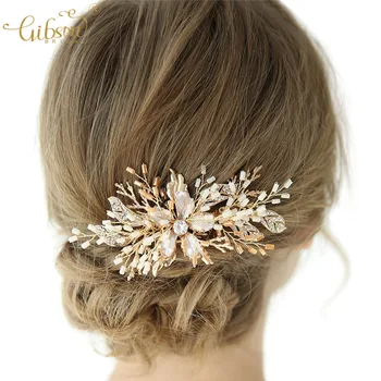

Golden Wedding Hair Comb Jewelry Bridal Hair Accessories Women Head Ornaments Party Headpiece