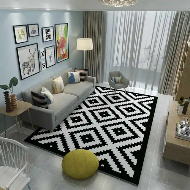 Kualitas Tinggi Merek Karpet R Tidur Tikar Dicuci Hitam Kualitas Tinggi Merek Karpet R Tidur Tikar Dicuci Hitam Putih Geometris Dekorasi Gi Panjang
