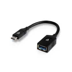 V7 USB-C (m)-USB 3,0 (f) кабель адаптера, 0,1 м, USB C, USB, 3,0 (3,1 Gen 1), мужской/женский, черный