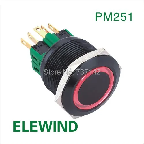 

ELEWIND 25mm BLACK aluminum Ring illuminated Momentary push button switch(PM251F-11E/R/12V/A)