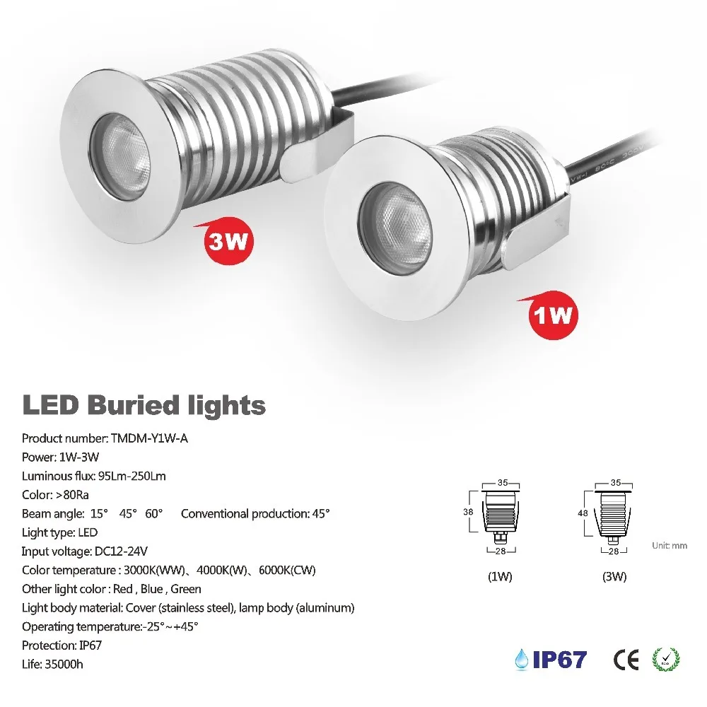 1W 3W LED Deck Light,  12v IP67 Waterproof Lighting, Buried Lamps, Outside Recessed Stair Bulbs,  Underground Lamp, LED Floor Light,  Wall Spotlight2