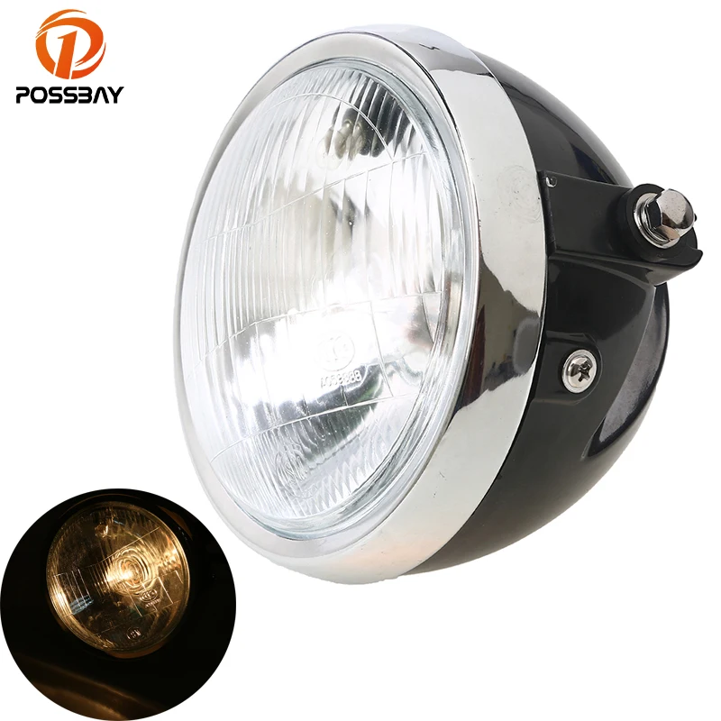 POSSBAY Retro Motorcycle Headlight Amber Light For Yamaha Suzuki Harley Honda CG125 Cafe Racer Bobber Motocicleta Lamp Light POSSBAY Retro Motorcycle Headlight Amber Light For Yamaha Suzuki Harley Honda CG125 Cafe Racer Bobber Motocicleta Lamp Light