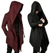 Верхняя одежда, пальто для мужчин, длинный Тренч, пальто с капюшоном, осень, готическое повседневное пальто с длинным рукавом, мужской необычный Тренч с шапкой