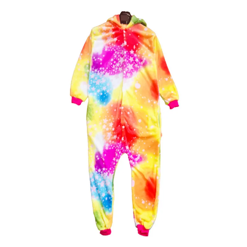 

Rainbow Star Unicorn Pajama Pokemon Women Adult Kigurumi Cute Animal Onesie Flannel Warm Winter Sleepwear Party Fancy