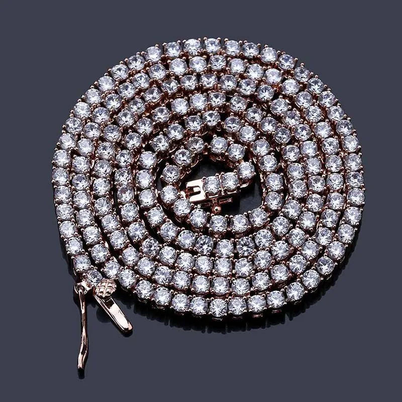 

Mens Hip hop Necklace Iced Out 2.5mm Bling Crystal Tennis Chain Necklace 18inch-22inch Dropshipping