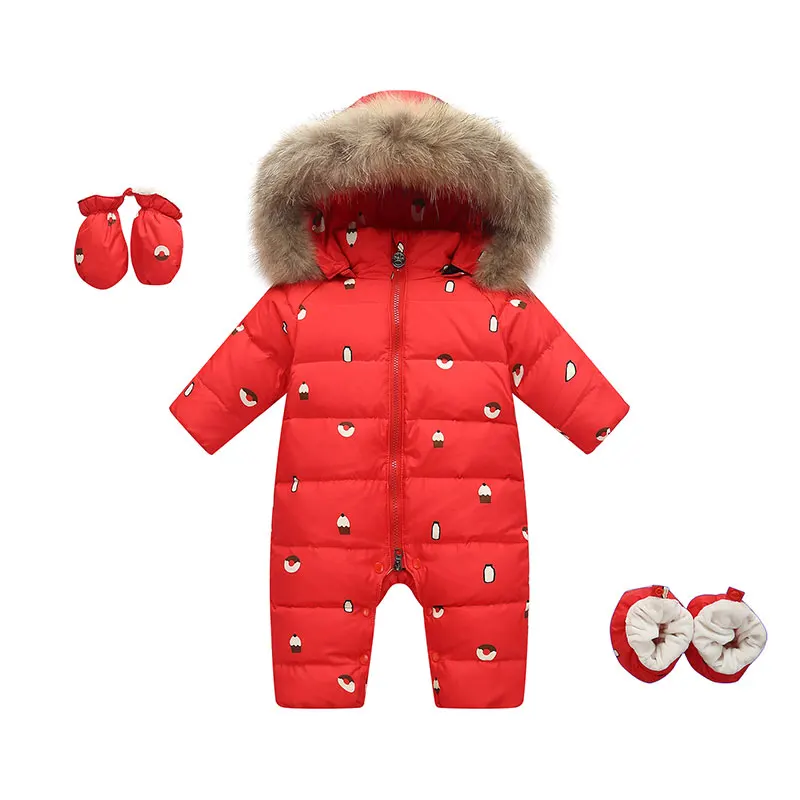 Зимние детские комбинезоны; комбинезон для новорожденных; детская одежда; зимний комбинезон с натуральным мехом; куртка-пуховик для девочек; парка для мальчиков; комбинезоны - Цвет: Красный