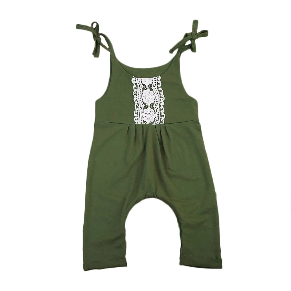 

Pudcoco Lace Rompers and Jumpsuit Baby Girls Tie tank Romper Green One-piece Infant Newborn