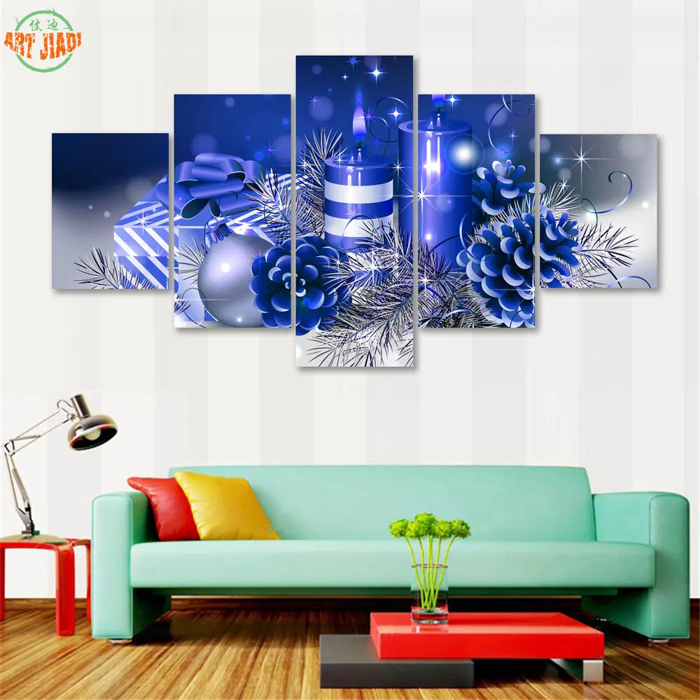 New 4-5 Pieces/set Canvas Art CHRISTMAS BLUE FLOWER AND CANDLES CANVAS PAINTING DECORATIONS For Home Wall Prints B266 | Дом и сад