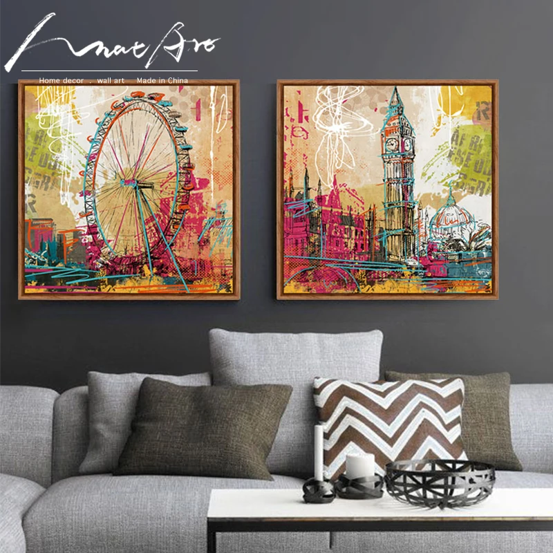 Us 6 5 London Eye Grosse Glocke London Leinwand Malerei Poster Und Drucke Illustrated Graffiti Cuadros Wand Bilder Fur Wohnzimmer Cuadros In Malerei