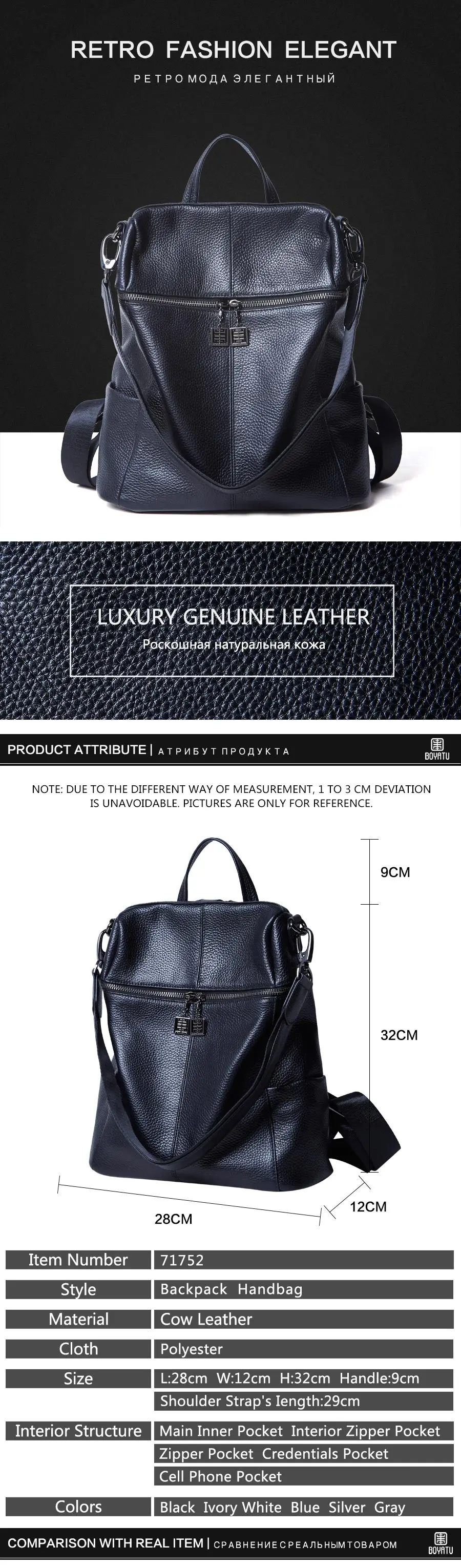 Genuine Leather Backpack Female Mochila Backpack for Girls Rucksack Bagpack Shoulder School Bag Sac A Dos Multifunction (1)