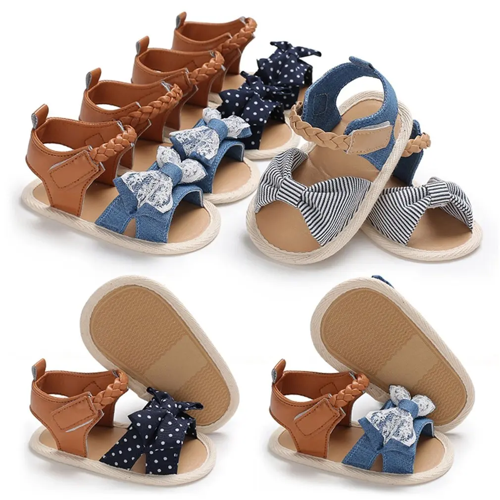 Baby Shoes Baby Girl Sandals Summer Cotton Canvas Dotted Bow Baby Girl