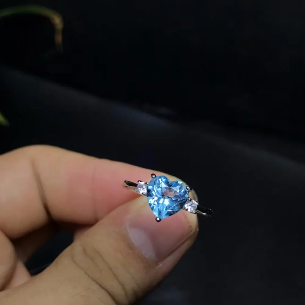 Uloveido 925 серебро натуральный голубой топаз сердце кольцо классический стильный