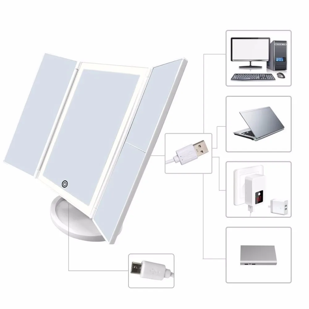 

LED Touch Screen Makeup Mirror 4 in 1Folding Desktop Mirror Lights 1X 2X 3X 10X Magnifying Mirrors USB Lamp Beauty Make up Tool
