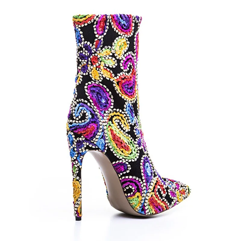 red Mode Talons Vintage Broderie Blue Strass Chaussures 2017 Femme Cheville Hauts Femmes Bout Martin purple De Bottes Joyhopy Creative Pointu qHOzS