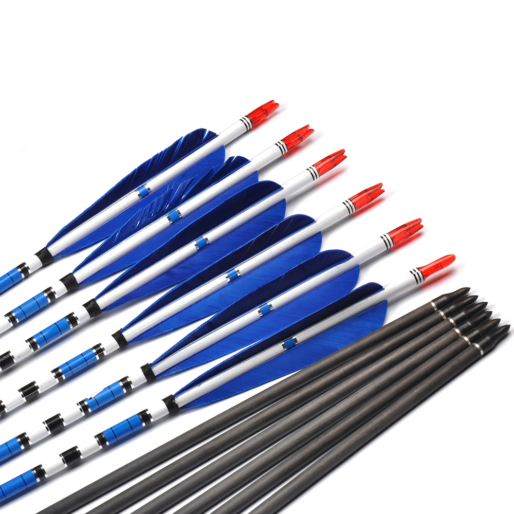 Seta de Carbono com a Turquia Pena e Ferro Tiro com Arco 80cm Espinha 500 Arrowhead Tiro Caça Flechas Atacado 6 - 12 24 Pçs 9 Esporte e Lazer