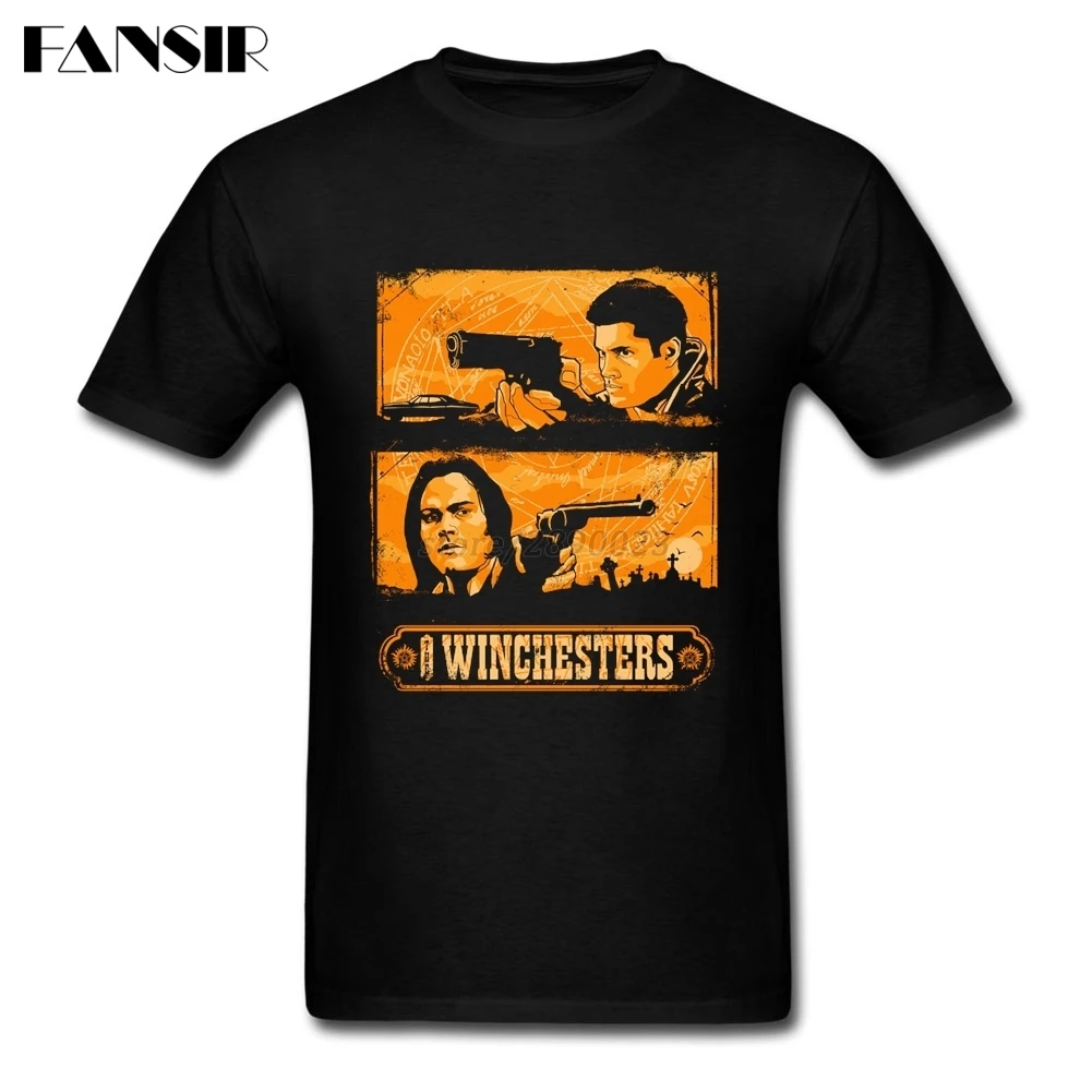 

Funny Supernatural Winchester T-shirt Man Short Sleeve Crewneck Cotton Men Shirt Brand Clothing Plus Size