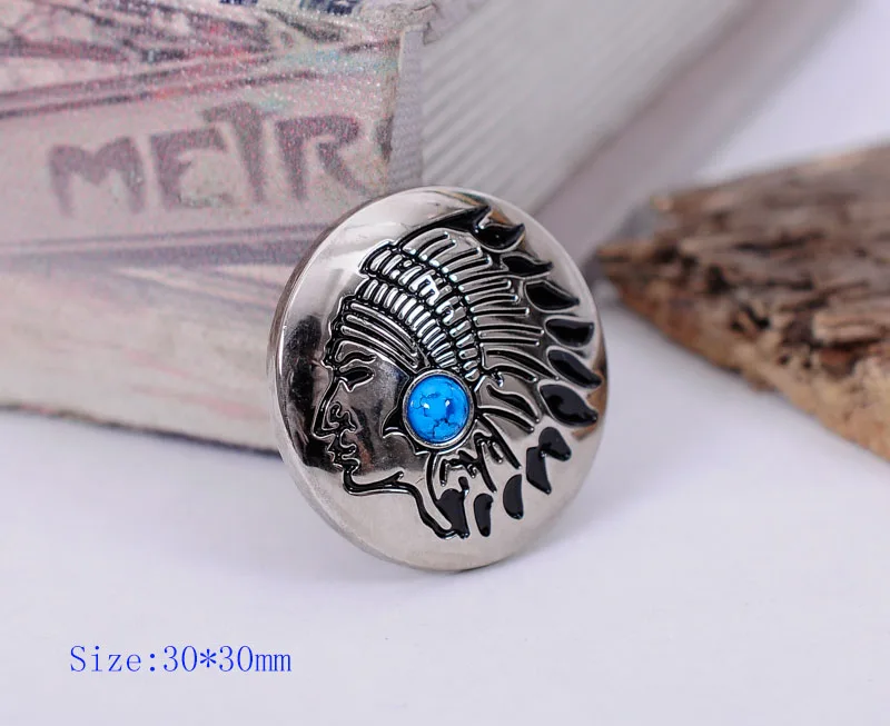 

10Pcs 30mm Native American Navajo Turquoise Indian Head Sewing Coat Cothes Closures Connector Leathercraft conchos Shank Button