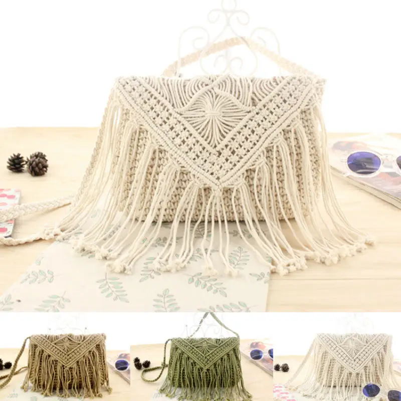 

Women Boho Crochet Tassel Handbag Tote Shoulder Bags Summer Beach Bag