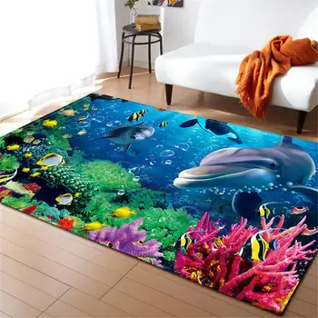 

3D Ocean World Shark Area Rug Memory Foam Non-Slip Mat Flannel Rugs Living Room Bedroom Children Theme Room Decoration Carpets