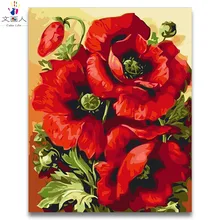 Красно-розовые красивые Маки картина маслом пакет diy картинка-раскраска Рисование по номерам с комплектами для взрослых детей краска рамка «сделай сам»