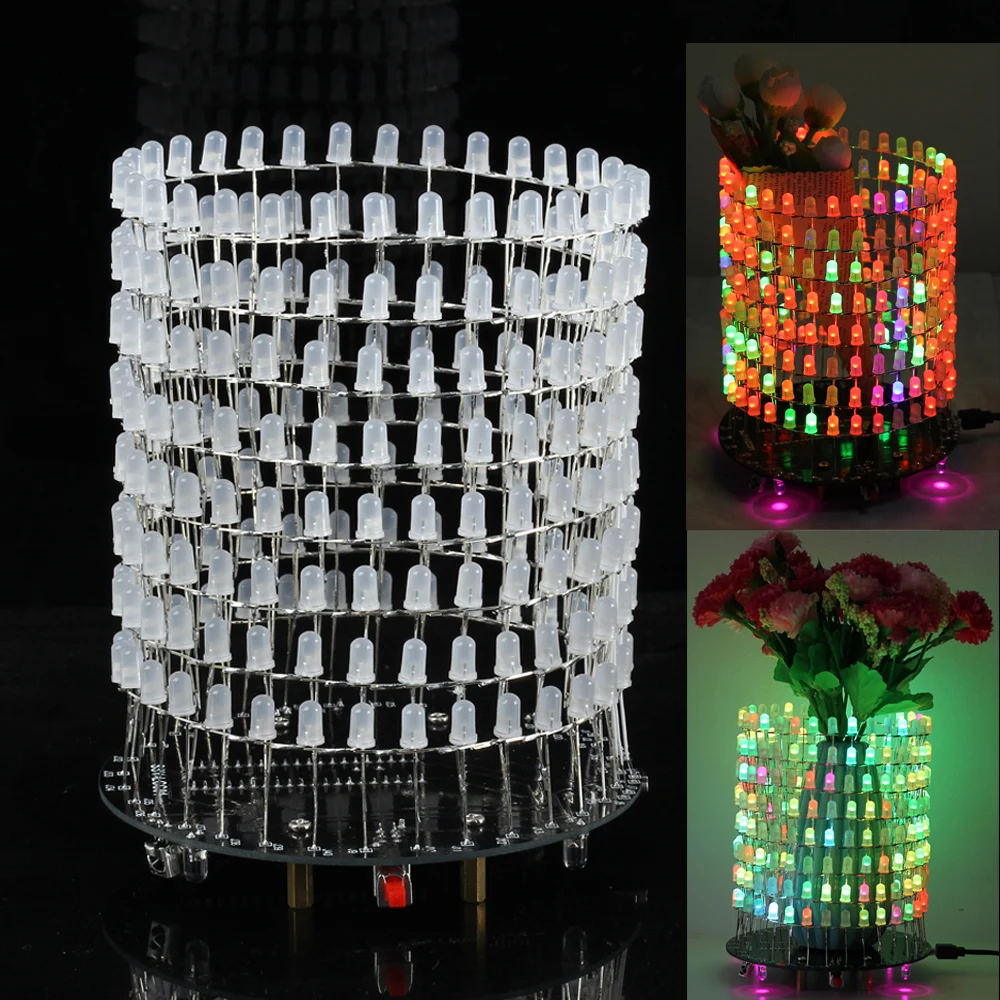 Colorful RGB Dream Light Circle 5mm LED DIY Kit Light Cube DIY Kit With Shell  Music Spectrum Module 8x32 Dot Matrix for Gift