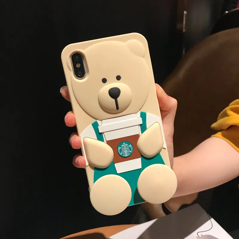 

3D XSMAX XR Coffee Ted Bear Cutie Anti-shock Silicone Phone Case Soft Cover For iPhone6s/7/8 XS 7P/8P/6SP Shell Body Protection