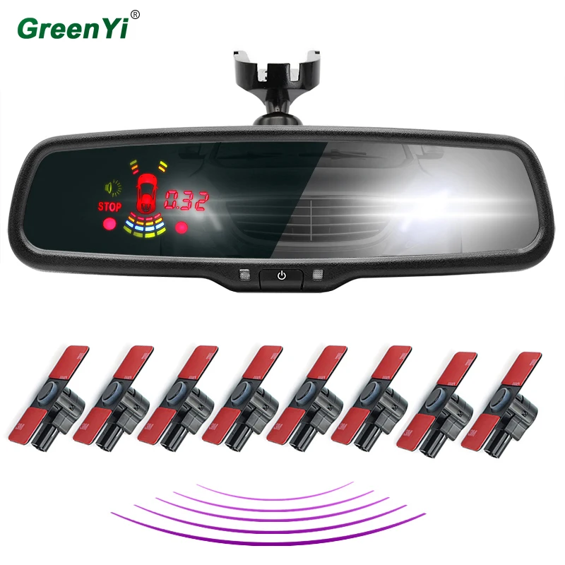 

GreenYi new automatic dimming car interior rearview mirror monitor 8PCS parking sensor with original bracket 16mm sensor