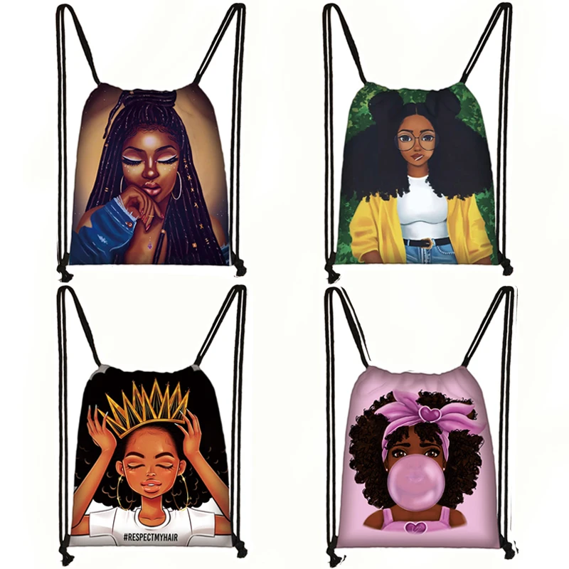 

Afro girls print drawstring bag women travel bag teenager brown girl backpack fashion storage bags