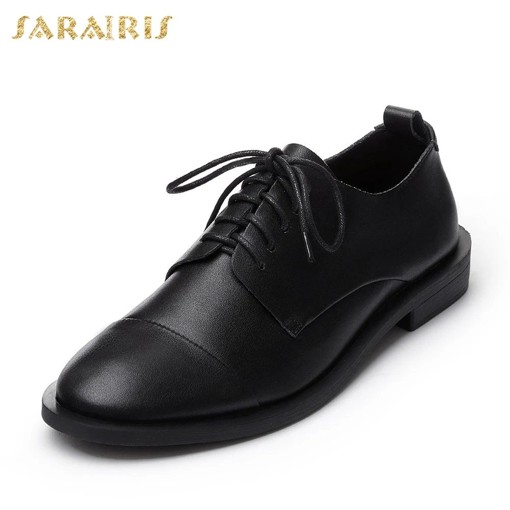 

Sarairis New Fashion INS Hot women's Genuine Cow Leather Lace Up Women Shoes Woman Causal Office Autumn Spring Flats 2019