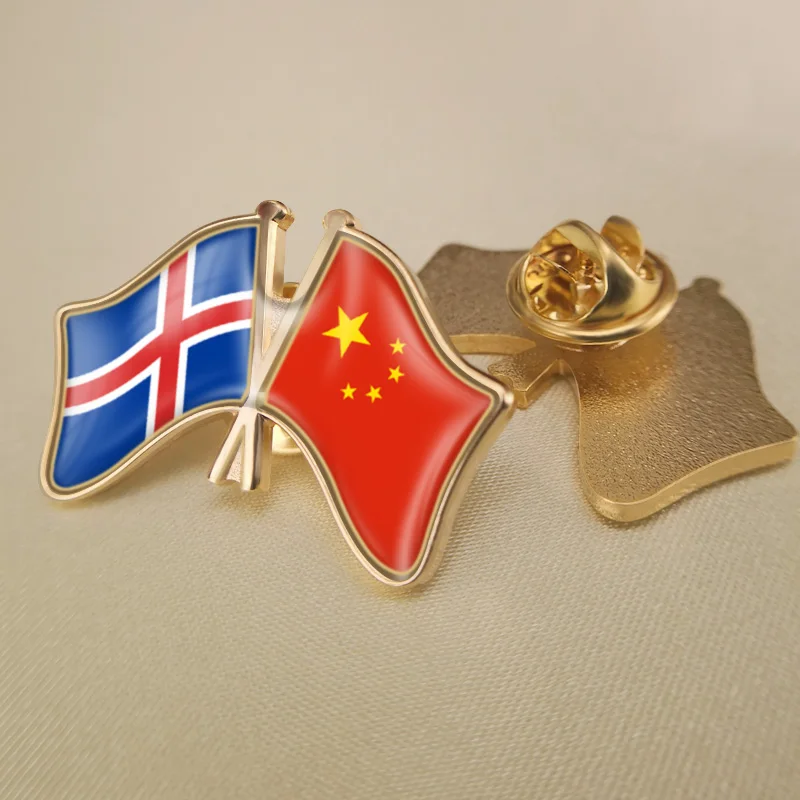 

China and Iceland Crossed Double Friendship Flags Lapel Pins