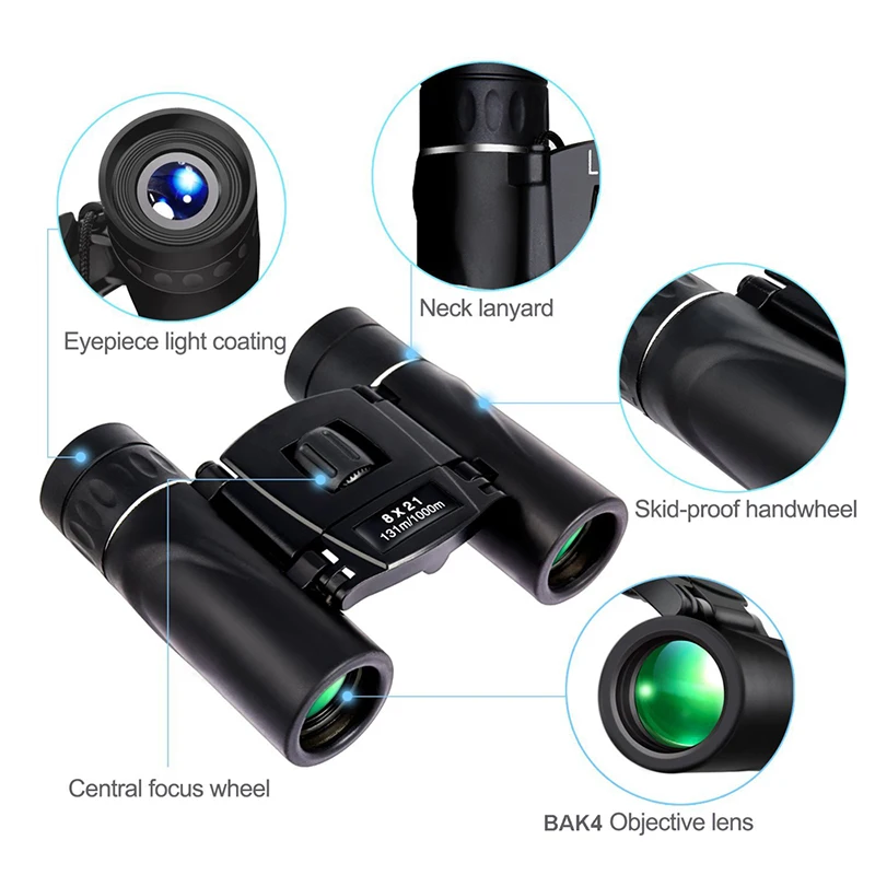 USCAMEL 8x21 HD зум Мини складной карманный бинокль оптика телескоп портативный