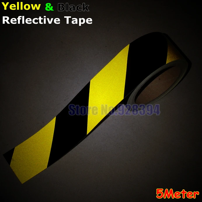 

5 Meter Yellow & Black Stripe Reflective Film Self-adhesive PET Reflective Tape Sticker Warning Tape