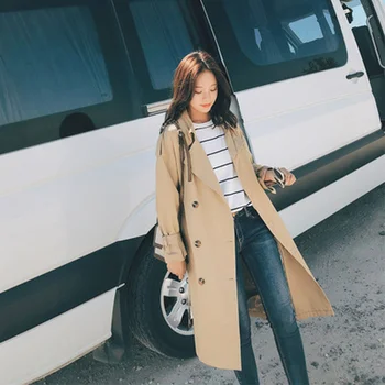 

2020 New Long Loose Double Breasted Turn-down Collar Pockets Trench Long Coat