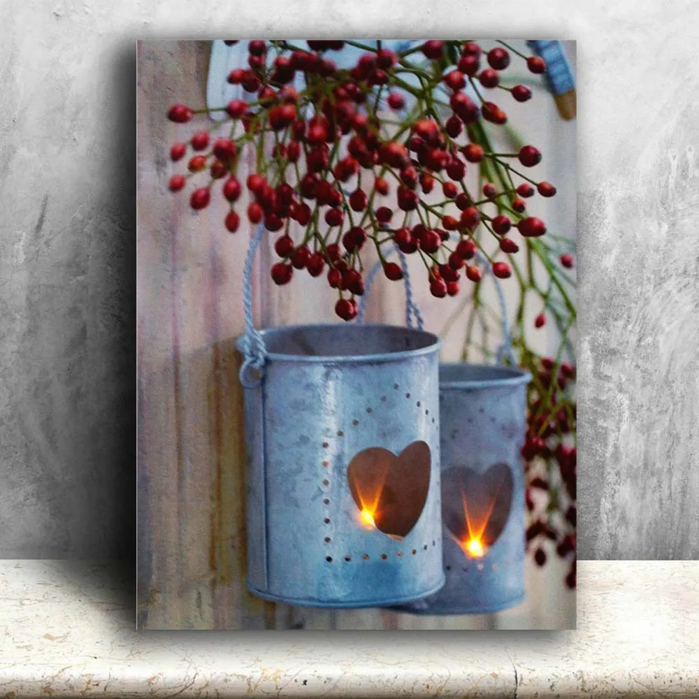 Lighted Canvas painting 2 lanterns on wall Canvas Print Led Wall Arts
