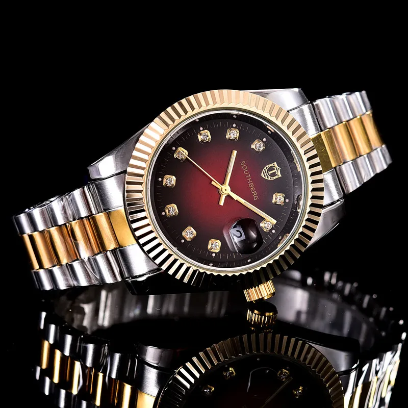 SOUTHBERG золотые серебряные часы для мужчин GMT вращающийся ободок сапфировое стекло нержавеющая сталь Ремешок Спортивные кварцевые наручные часы reloj relogio
