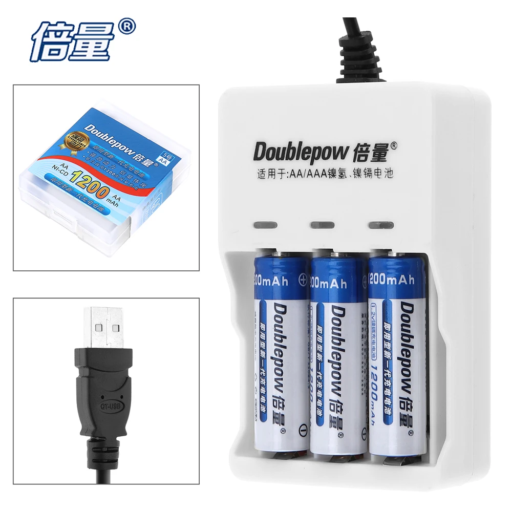 3 шт. Doublepow 1200 мАч Ni CD AA перезаряжаемая батарея + AAA USB зарядное устройство