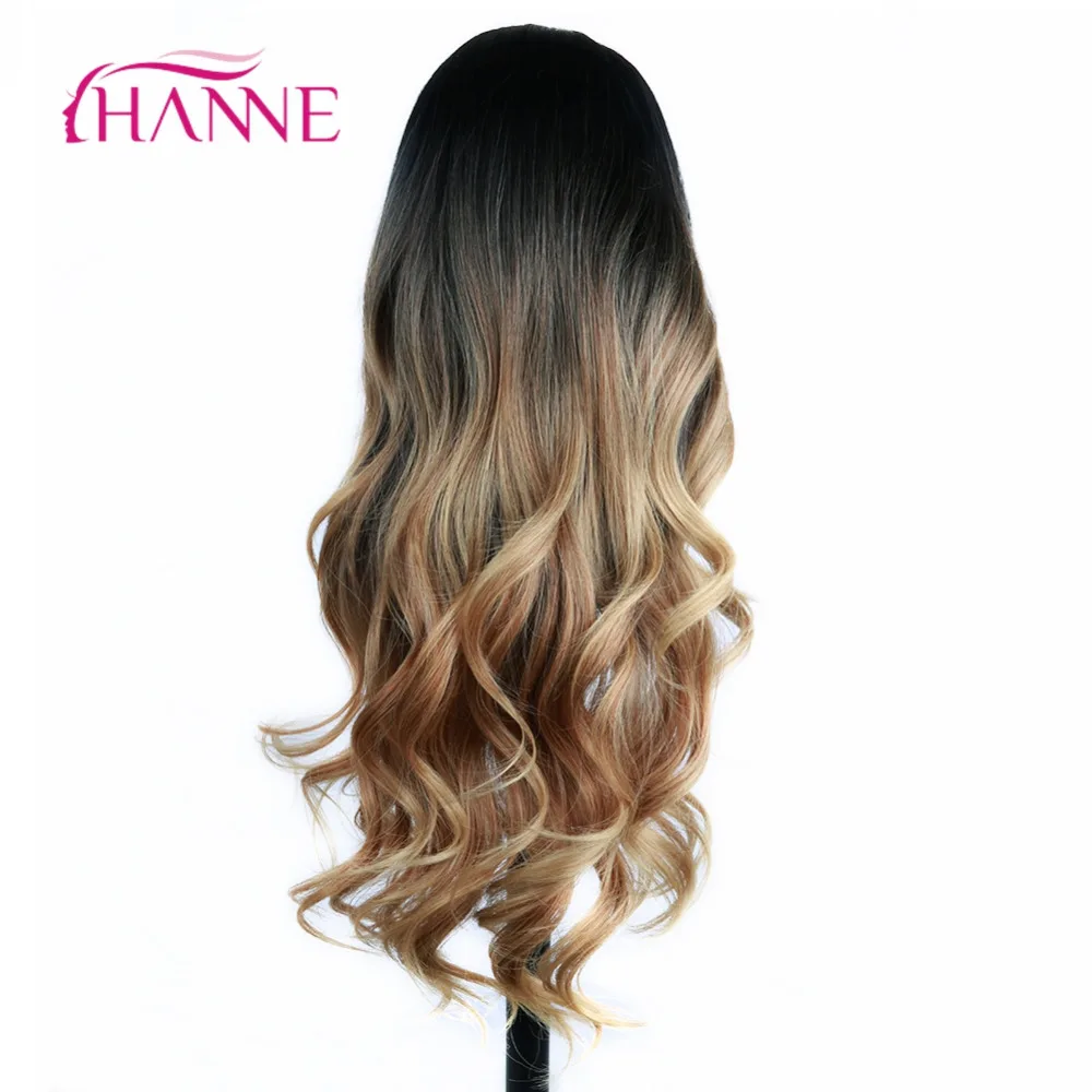 

HANNE Long Wavy Wig Ombre Black to Brown Heat Resistant Synthetic Wigs For Black/White Women Cosplay Wig