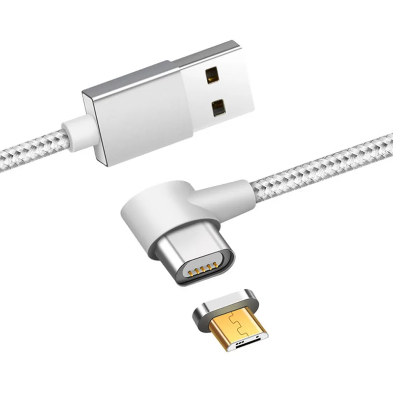 90 градусов L форма 1 м Магнитный кабель 2.4A кабель для быстрой зарядки данных нейлоновый плетеный кабель для зарядки Micro USB порт для samsung - Цвет: Silver