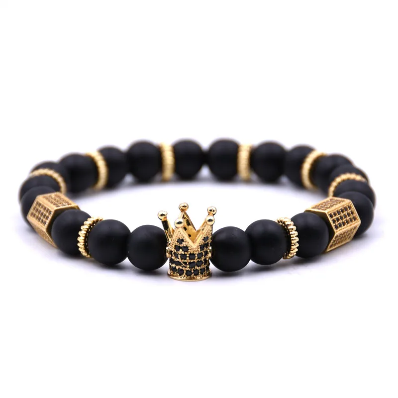 

HONEYYIYI Micro Pave CZ Zirconia King Crown Charm Bracelets Emperor Stone Bead Bracelet Men Christmas jewelry