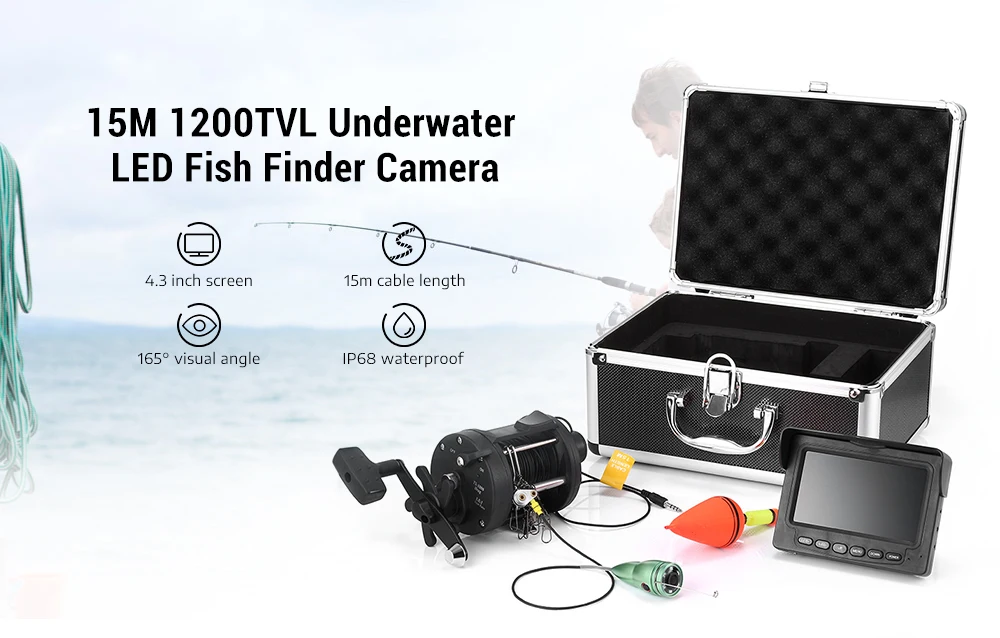 

15M 1200TVL Lights Controllable 4.3" Underwater Video Fishing Camera Kit Fish Finder IR LED Infrared Lamp Fish Cam IP68 15m