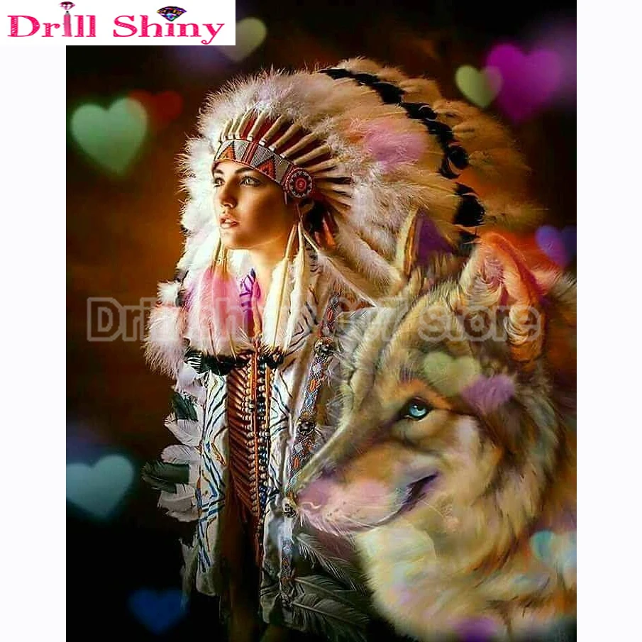 

NEW 5D DIY Full Square/Round Drill Diamond Painting 'girl Wolf Native Indians' Diamond Embroidery cross stitch mosaic home decor