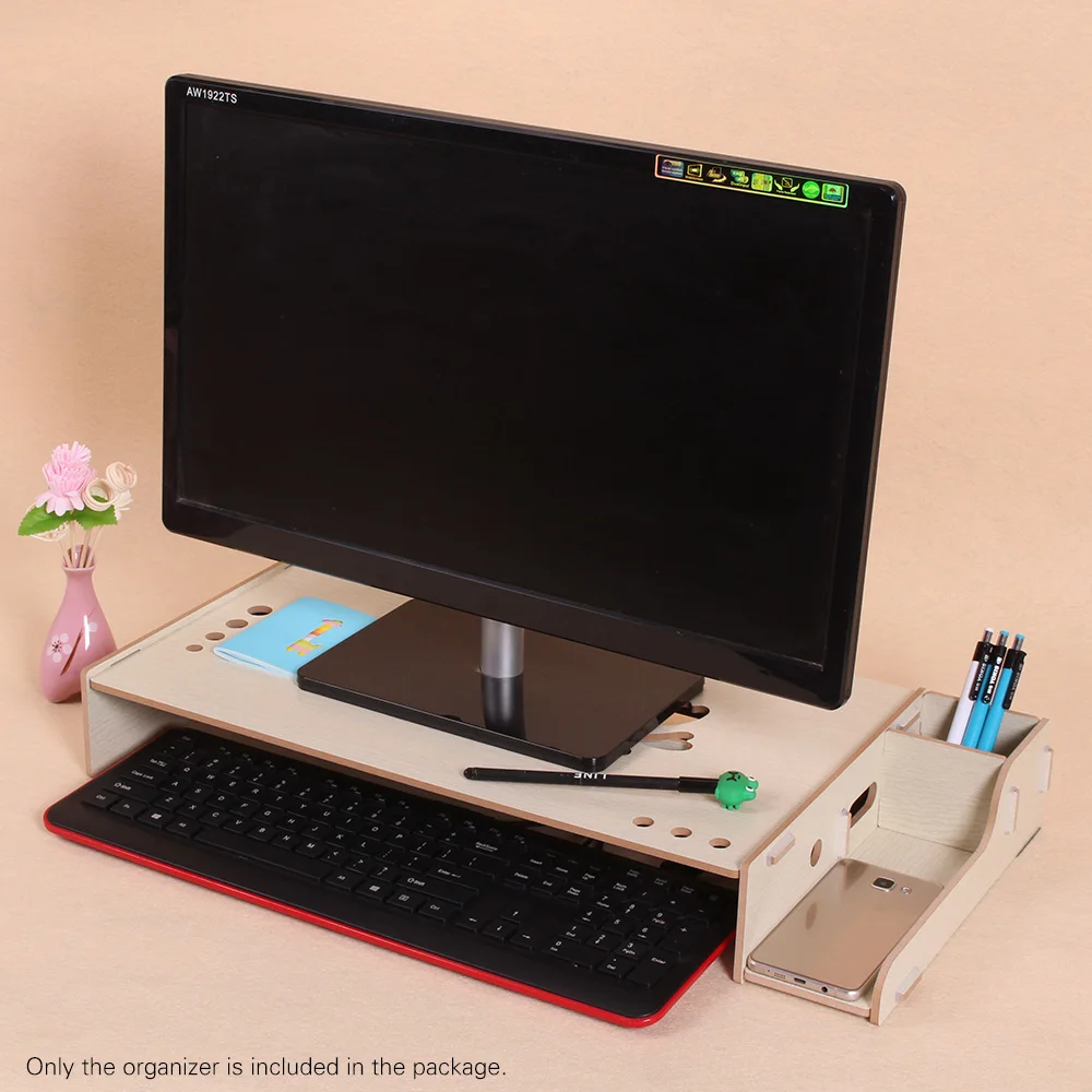 Деревянный компьютерный монитор Подставка стояк полка для ноутбука органайзер для стола, держатель для хранения клавиатуры регулируемая высота для офиса школы mac