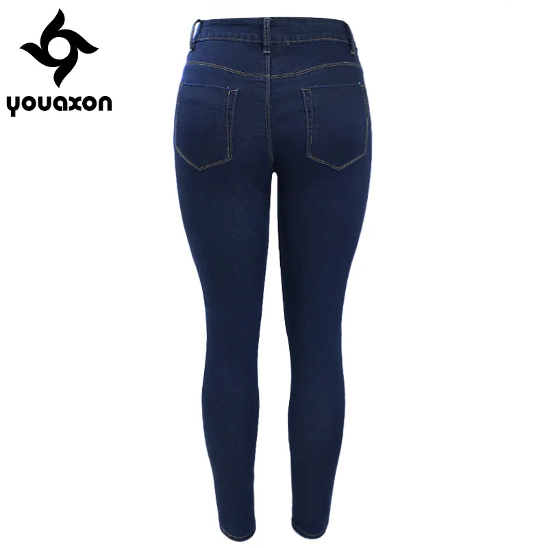 1883 Youaxon женские рваные темно-синие облегающие джинсы с высокой талией, брюки для женщин