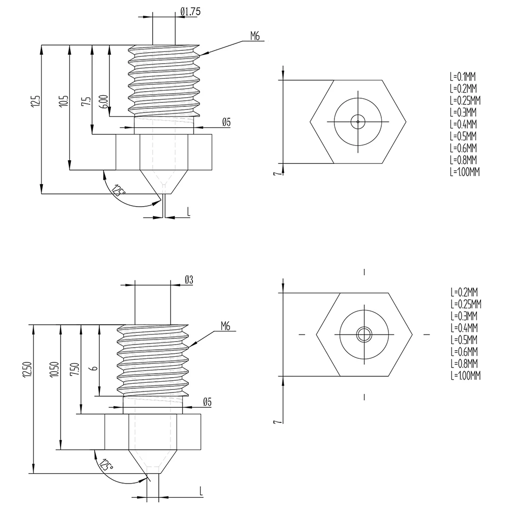 3D V6 латунь сопла 0,2 0,25 0,3 0,4 0,5 0,6 0,8 1 мм для 3D V5 V6 J-головки Hotend 1,75 мм 3 мм Нити Экструдер для 3D-принтеры Запчасти