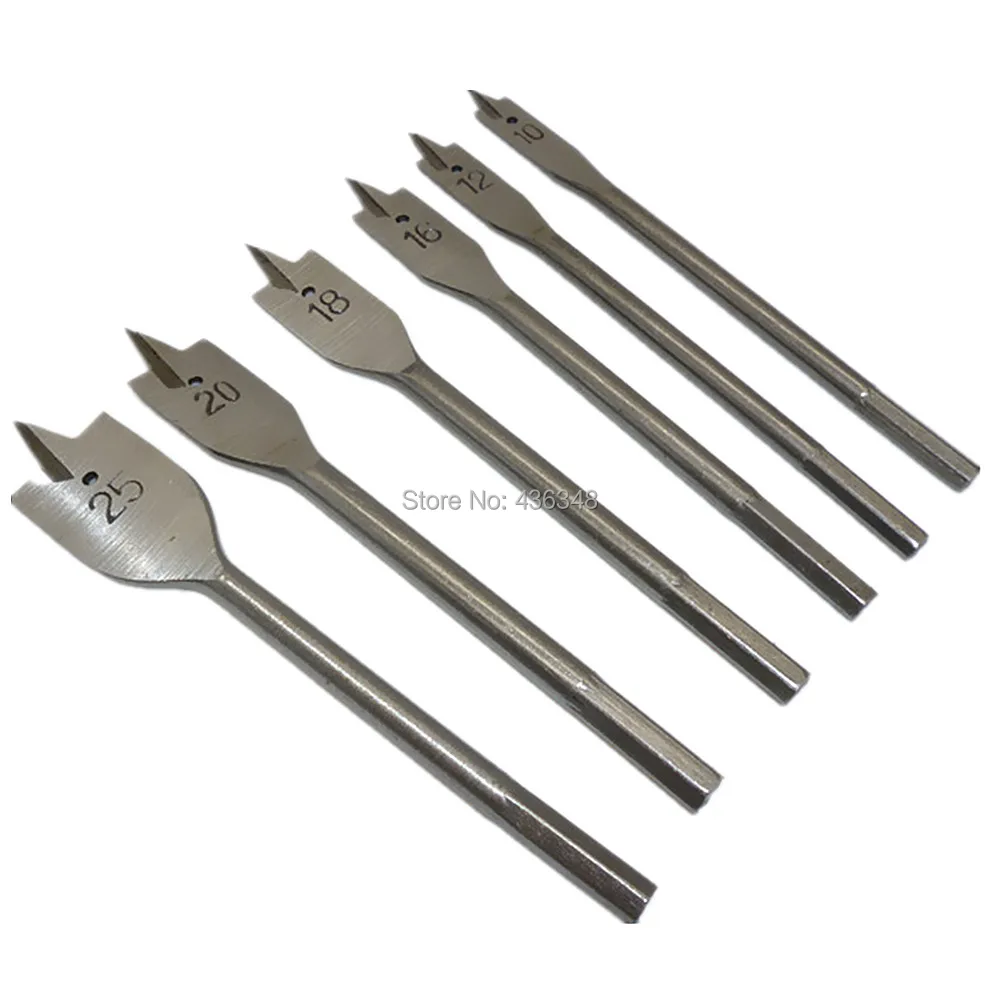 6pc Flat Spade Wood Drill Bits Hole Cutter Borer 10mm 12mm 16mm 18mm