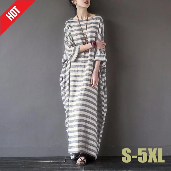 Plus Size Summer Womens Casual Loose Kaftan Short Sleeve Maxi Long Dress S-5XL