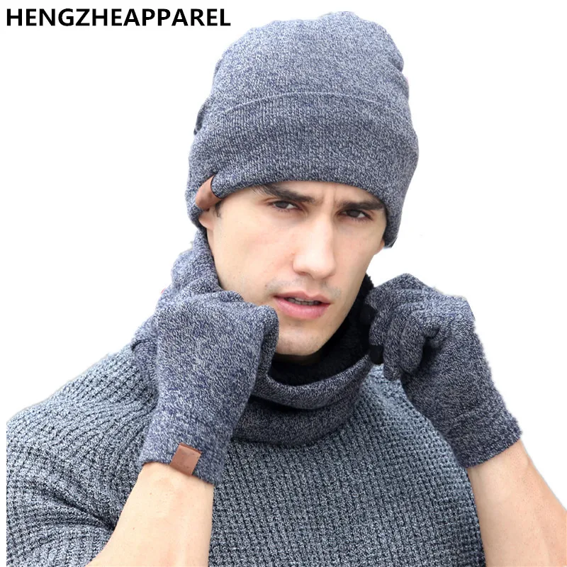 Hats Scarves Gloves Three-piece Set Men women winter warm Wool Hat Thickening scarf +glove suits boys girls caps beanies wraps