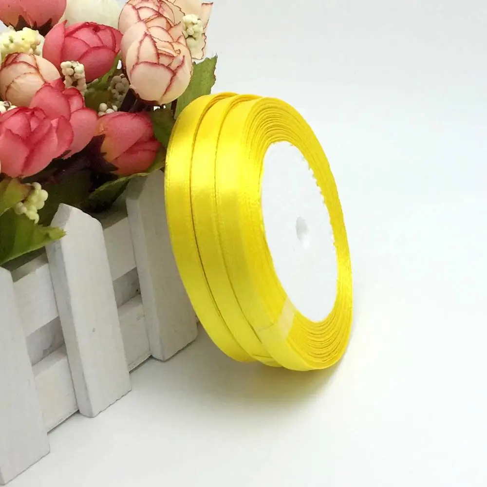 13 цветов сплошной цвет 1 рулон 25 ярд 1/"(6 мм) односторонняя атласная лента, 25 ярдов/рулон вариант цвет подарок Свадебная Упаковка Декор - Цвет: yellow